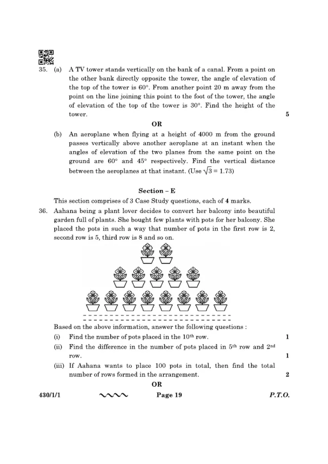A case study with its figure from the CBSE Class 10 Maths Basic 2023 paper, set 430/1/1