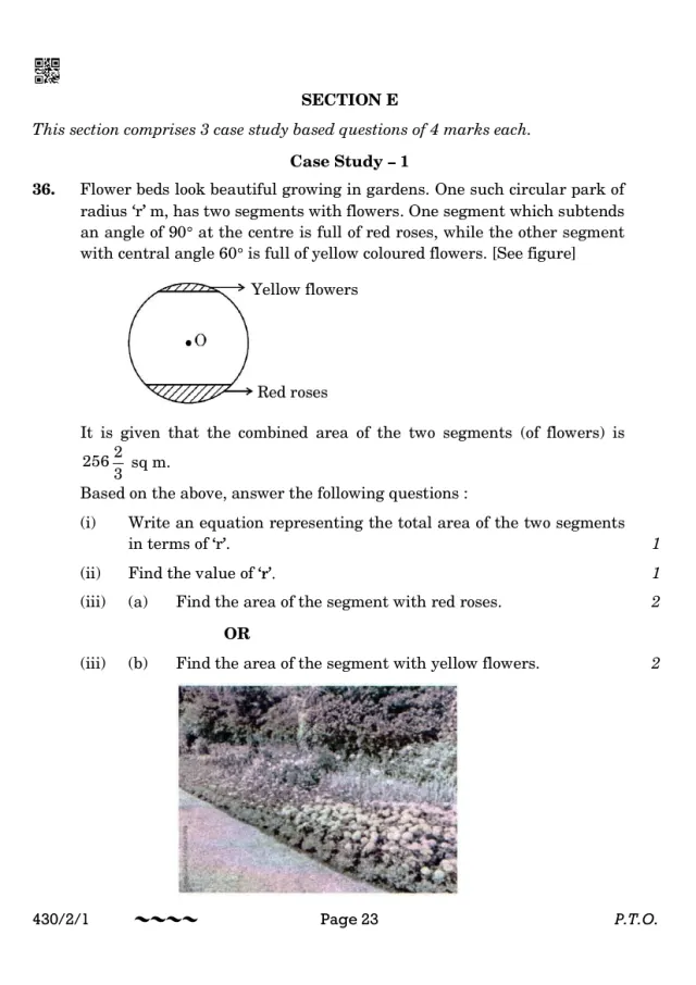 A case study with its figure from the CBSE Class 10 Maths Basic 2023 paper, set 430/2/1