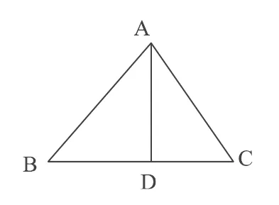 A triangle ABC with A at the top and the base BC. D is a point on BC and AD is drawn as a vertical line.