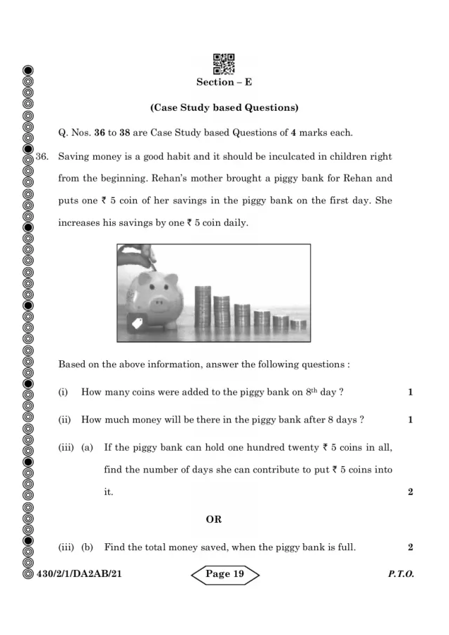 A case study with its figure from the CBSE Class 10 Maths Basic 2024 paper, set 430/2/1