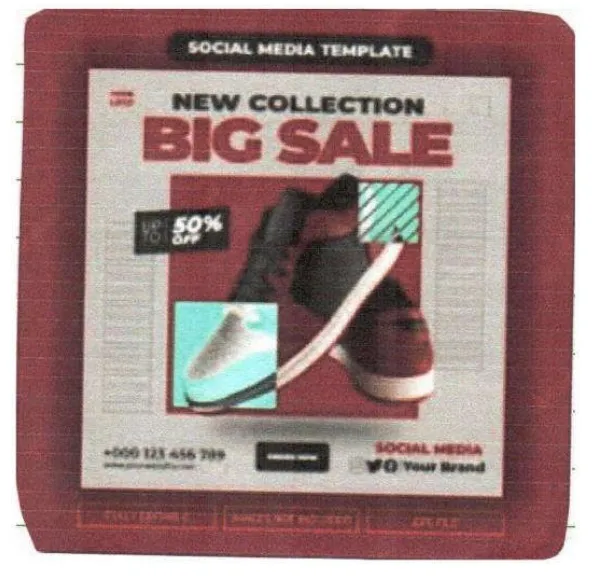 A shoe-shop poster reading New Collection, Big Sale, with two sports shoes shown.