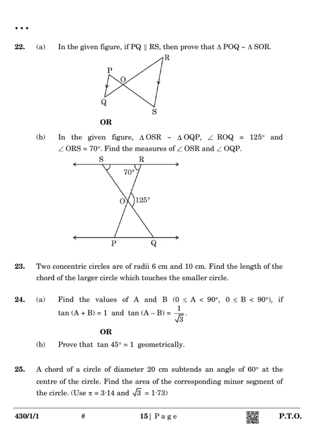 Section B of the CBSE Class 10 Maths Basic 2025 paper with figures