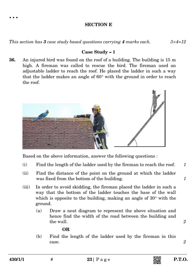 Case study 1 with figure from the CBSE Class 10 Maths Basic 2025 paper