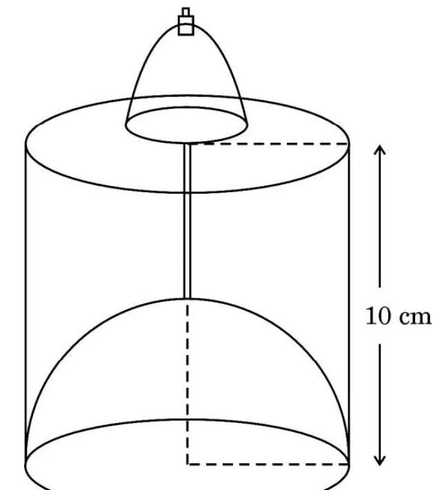 A cylindrical perfume bottle with a small stopper on top. Inside, the bottom has a raised dome in the form of a hemisphere. The height of the bottle is marked 10 cm.