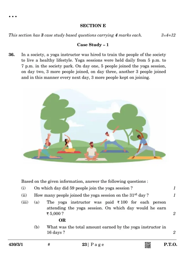 A case study with its figure from the CBSE Class 10 Maths Basic 2025 paper, set 430/3/1