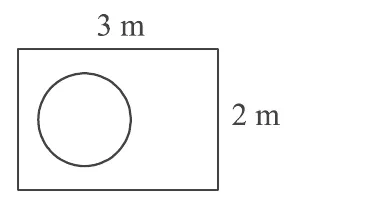 A rectangle marked 3 m wide and 2 m tall with a circle drawn inside it.