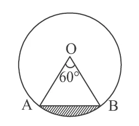 A circle with centre O and a chord AB. The angle AOB is marked 60 degrees and the thin segment between the chord and the arc is shaded.