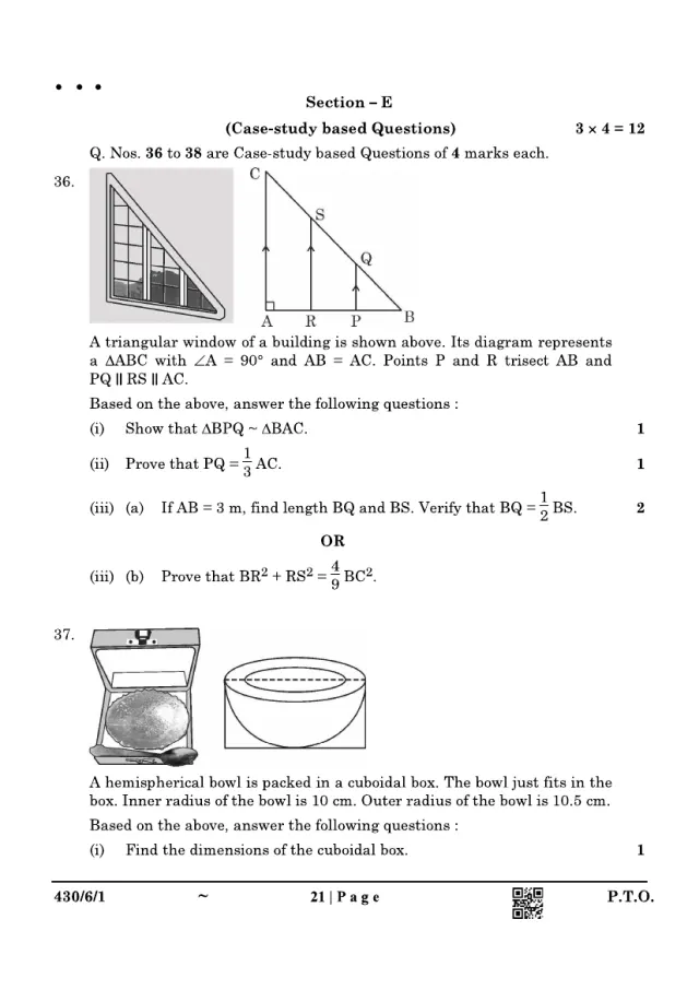 A case study with its figure from the CBSE Class 10 Maths Basic 2025 paper, set 430/6/1