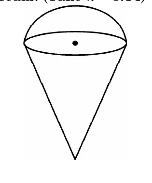 An ice-cream cone drawn upside-down as a cone with its point at the bottom and a hemispherical dome of ice-cream on top.