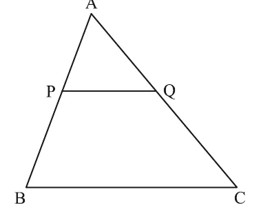 Triangle ABC with a line PQ drawn parallel to the base BC, P on AB and Q on AC.