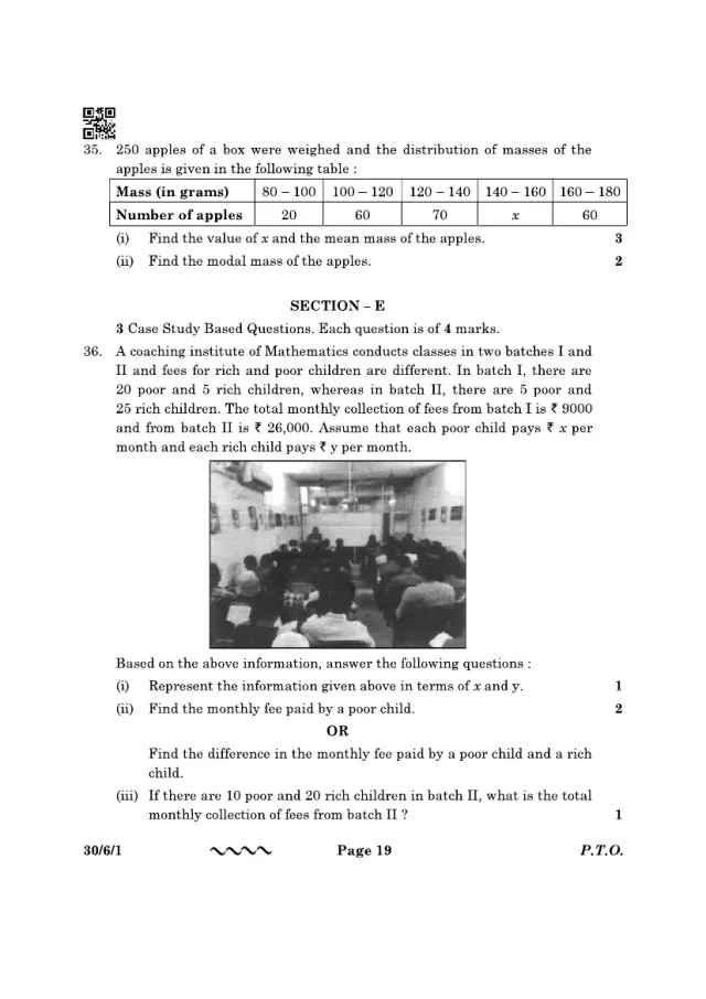 A case study with its figure from the CBSE Class 10 Maths Standard 2023 paper, set 30/6/1