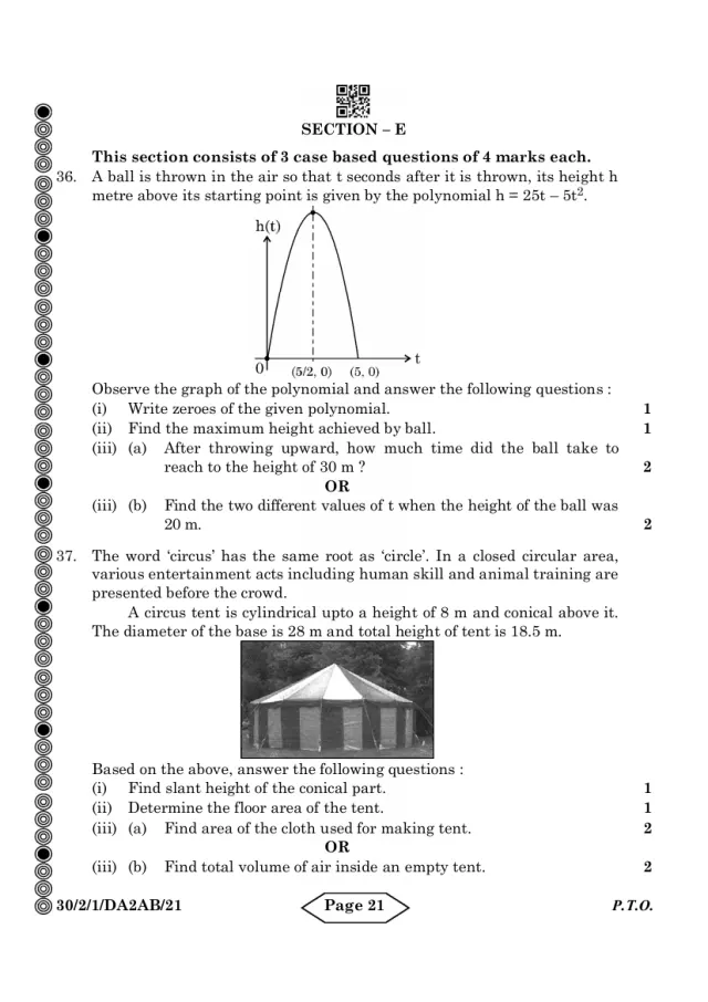 A case study with its figure from the CBSE Class 10 Maths Standard 2024 paper, set 30/2/1