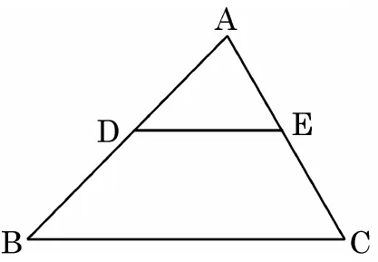 Triangle ABC with a line DE drawn parallel to the base BC, with D on AB and E on AC.