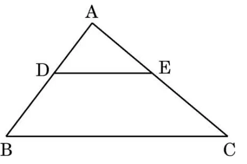 Triangle ABC with a line DE drawn parallel to the base BC, D on AB and E on AC.