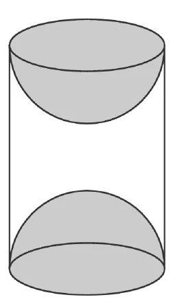 A solid cylinder with a hemisphere scooped out of the top end and another from the bottom end, so each end is a hollow bowl.