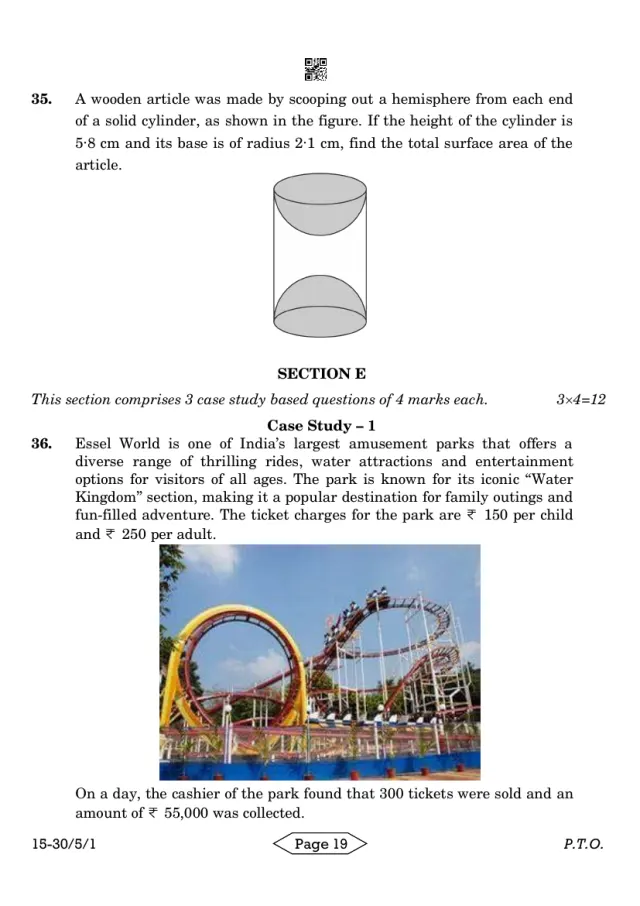 A case study with its figure from the CBSE Class 10 Maths Standard 2024 paper, set 30/5/1