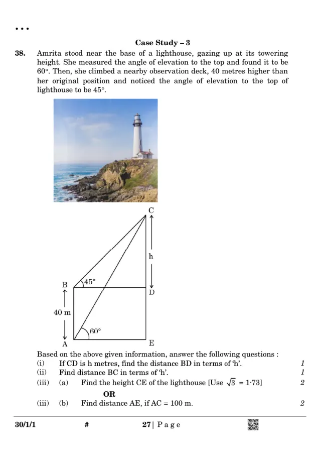 Case study 3 with figure from the CBSE Class 10 Maths Standard 2025 paper