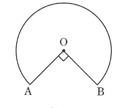 The top of a table: a circle with a 90 degree wedge removed. O is the centre, A and B are the ends of the straight edges.