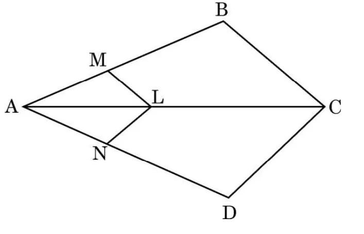 A figure with a horizontal diagonal AC from left to right. B is above and D is below the diagonal. M is on AB, N is on AD and L is on AC, with LM parallel to CB and LN parallel to CD.