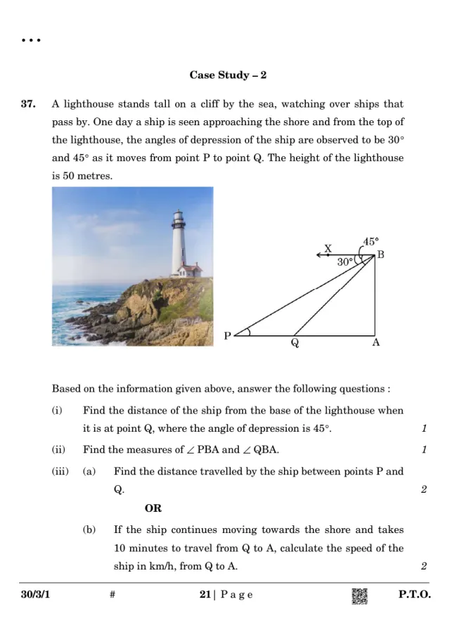 A case study with its figure from the CBSE Class 10 Maths Standard 2025 paper, set 30/3/1