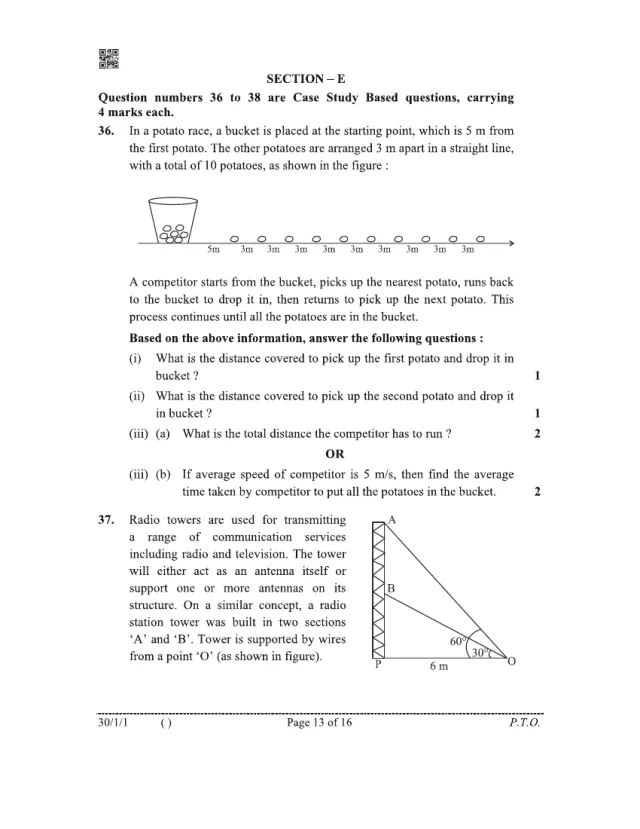 A case study with its figure from the CBSE Class 10 Maths Standard 2026 paper, set 30/1/1