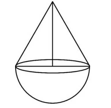 A toy made of a cone standing on a hemisphere, drawn as a cone on top with the hemispherical bowl below.