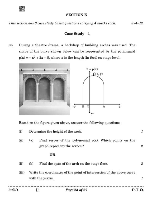 A case study with its figure from the CBSE Class 10 Maths Standard 2026 paper, set 30/3/1