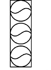 A tall cylinder holding three spherical balls stacked one above the other, each touching the walls.