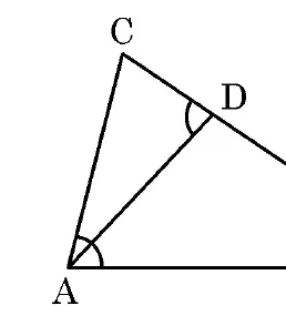 A triangle ABC with C at the top, A at the bottom left and B at the bottom right. D is a point on the side CB and AD is drawn. The angles CAB and CDA are marked as equal.