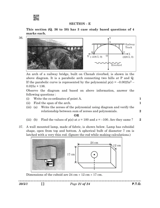 A case study with its figure from the CBSE Class 10 Maths Standard 2026 paper, set 30/5/1