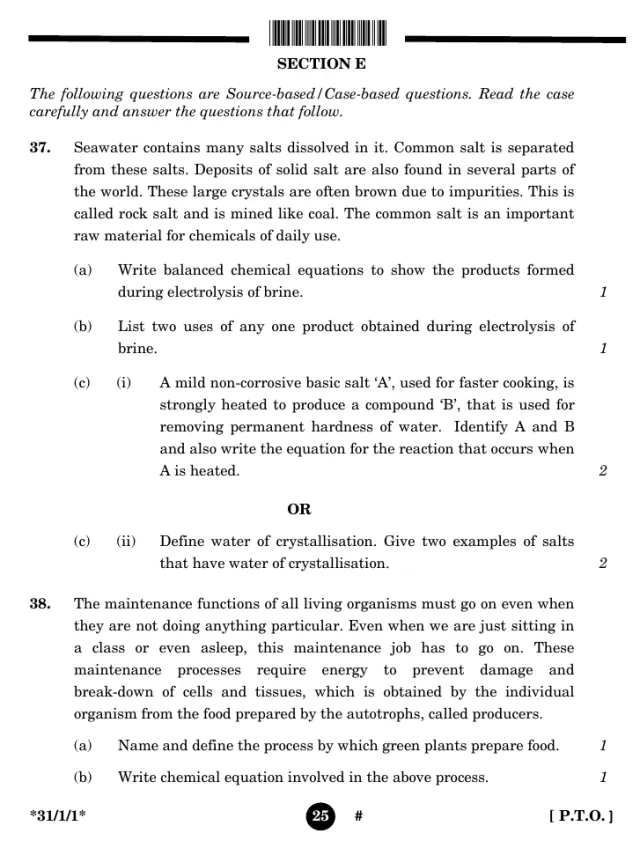 A case study with its figure from the CBSE Class 10 Science 2025 paper, set 31/1/1